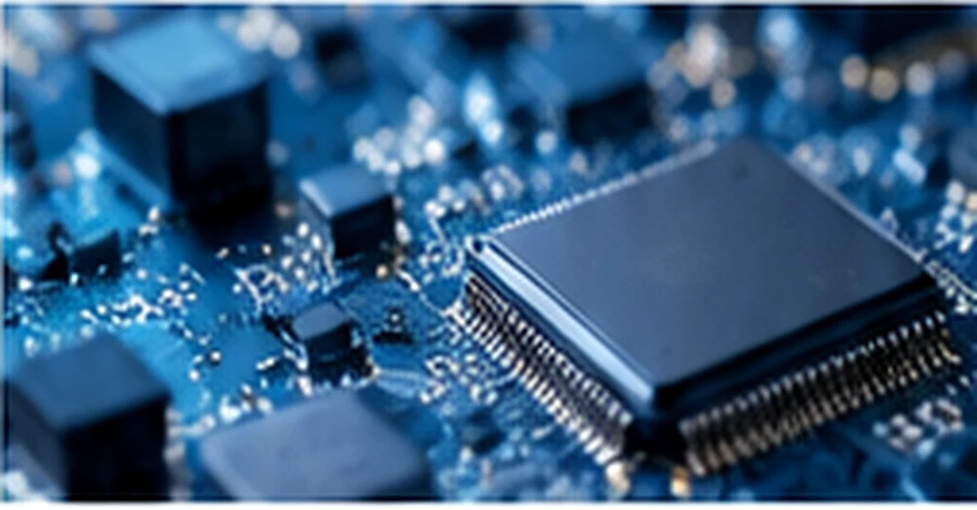 半導体ICチップと精密電子回路のイメージ